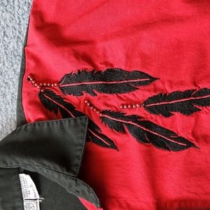 Red/Black Western Shirt with Beaded Accents Size L
